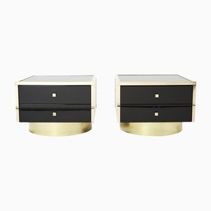 Black Lacquered Brass Nightstand by Michel Pigneres, 1970s, Set of 2