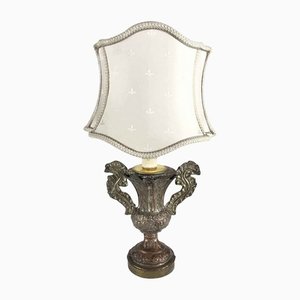 Antique Table Lamp with Shaped Fan Lampshade, 1700s