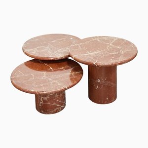 Red Marble Round Coffee Tables, Italy, 1980s, Set of 3