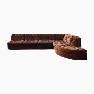 Juego de sofá modular vintage de terciopelo marrón, años 70. Juego de 6