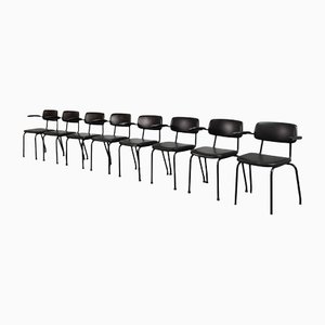 Dutch Black Leatherette Dining Chairs with Black Steel Frame by Ahrend De Cirkel, The Netherlands, 1960s, Set of 8