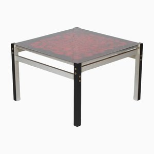 Modern Danish Red Glass Square Table, 1970s