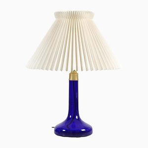 Danish Blue Glass 343 Table Lamp by Holmegaard for Le Klint, 1970s