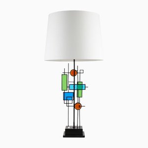 Tall Danish Iron Frame and Glass Mosaic Table Lamp by Svend Aage Holm Sørensen, 1970s