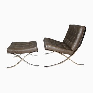 Barcelona Armchair and Ottoman attributed to Mies Van Der Rohe, 1970s, Set of 2