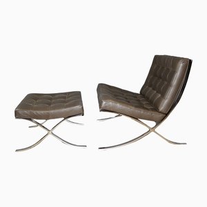 Set of Barcelona Armchair and Ottoman attributed to Mies Van Der Rohe, 1970s