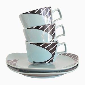 Tazas y platillos de Dorothy Hafner para Rosenthal Studio Line, años 80. Juego de 5