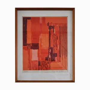 Hugo De Soto, Composition in Red and Orange Colours, 1964, Lithograph, Framed
