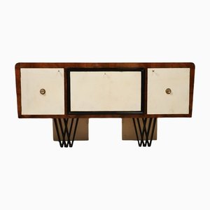 Credenza Art Déco in pelle di capra e ottone, India, anni '40