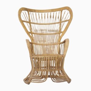 Large Mid-Century Peacock Rattan Chair from Rohé Noordwolde, 1970s