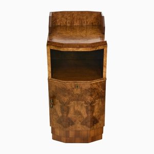 Art Deco Burr Walnut Canted Bedside Table, 1930s