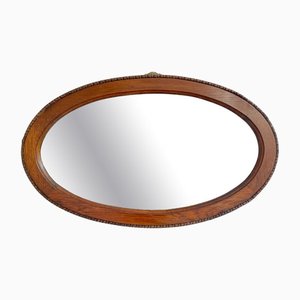 Vintage Oval Bevelled Mirror with Wooden Frame