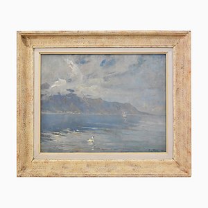 Constantin Font, Swan Seascape, 1911, Oil on Canvas, Framed