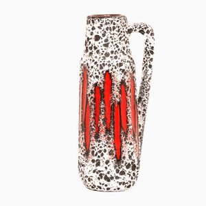 Rot gestreifte Vase mit Griff von Scheurich, 1960er
