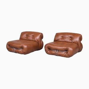 Sillones Soriana de cuero de Scarpa para Cassina, años 70. Juego de 2