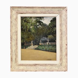 Artista francés, paisaje de parque, 1919, óleo sobre madera