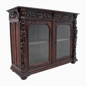 Carved Oak & Glass Cabinet, France, 1880s