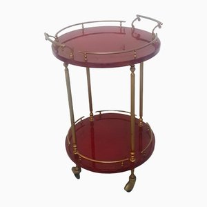 Italian Brass Bar Cart with Painted Goat Leather Surface by Aldo Tura, 1960s