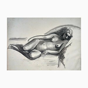 Etienne Morillon, Expressionist Nude, 1920s-1930s, Charcoal on Paper