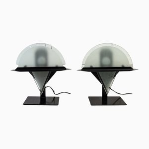 Postmodern Iron and Satin Glass Lamps, Italy, 1980s, Set of 2