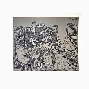 Pablo Picasso, Bacchanale with Owl, Linograbado original, 1962