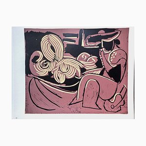 Pablo Picasso, Im Bett liegende Frau und Gitarrist, Original Linolschnitt, 1962