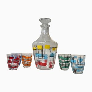 Mid-Century French Decanter Set in Glass, 1950s, Set of 6