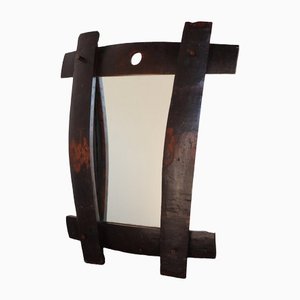 Brutalistischer Vintage Spiegel aus Holz, 1970er