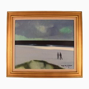 Knud Horup, Paysage de Plage Moderniste, 20ème Siècle, Huile sur Toile