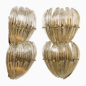 Glass Leaves and Brass Wall Lights attributed to J. T. Kalmar, 1960s, Set of 2