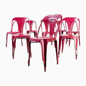 French Rasberry Multipls Armchairs attributed to Tolix, 1950s, Set of 8