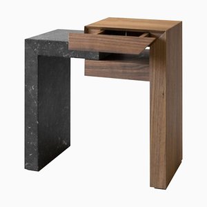 Yume Bedside Table in Walnut and Nero Marquina Stone from Joyful Homes