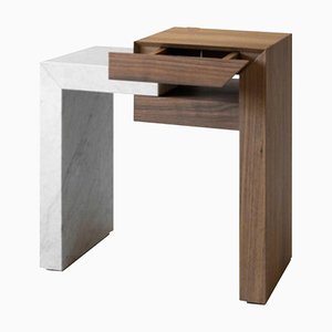 Yume Bedside Table in Walnut and White Carrara from Joyful Homes
