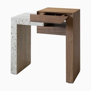 Yume Bedside Table in Walnut and Travertine from Joyful Homes