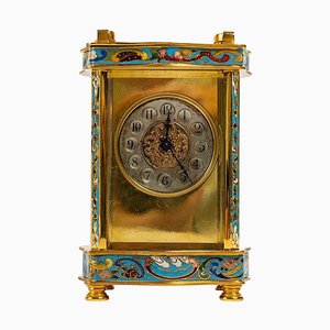 Petite Horloge de Voyage en Bronze Cloisonné, Fin 19ème Siècle