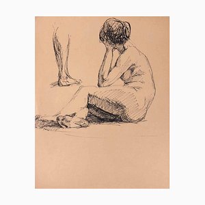 Unknown, Nude of Woman, Original Pen Drawing, Mid-20th Century