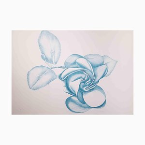 Giacomo Porzano, Blue Rose, Original Etching, 1970s