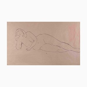 Unknown, Nude Woman, Original Pen Drawing on Paper, Mid-20th Century