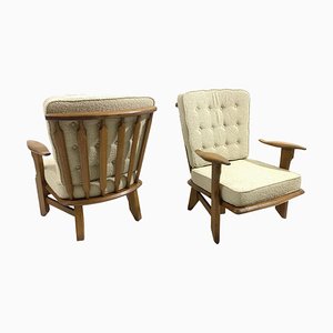 Mid-Century Wooden Armchairs attributed to Guillerme & Chambron, France, 1960s, Set of 2
