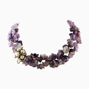 Amethyst Flower Double-Strands Necklace, 1950s