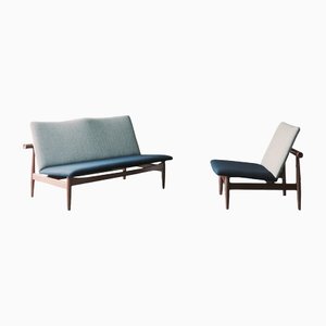Japan Series Two-Seaters Sofa in Wood and Fabric by Finn Juhl