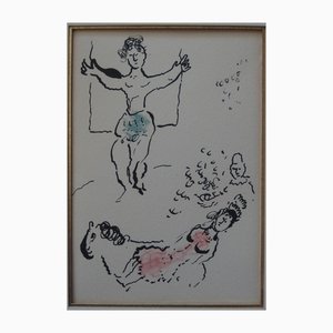 Marc Chagall, Circus: The Acrobats in Love on Horseback, 1971, Litografía original, enmarcado