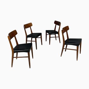 Mid-Century Italian Black Faux Leather and Wood Chairs, 1960s, Set of 4