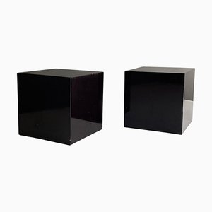 Tables de Chevet en Forme de Cube en Bois Laqué Marron Foncé, 1990s, Set de 2