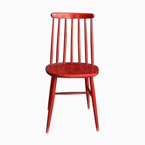 Mid-Century Modern Red Wooden Chair, Northern Europe, 1960s