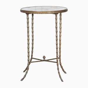 Mid-Century French Gilt Bronze & Bamboo Side Table, 1950s