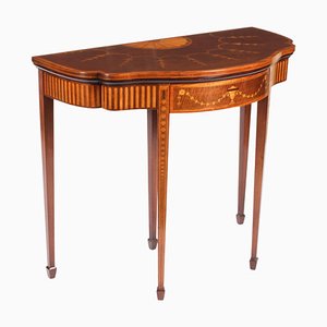 19th Century Mahogany and Satinwood Inlaid Serpentine Card Console Table