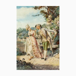 Belisario Gioja, The Romantic Walk, 19th Century, Watercolor, Framed