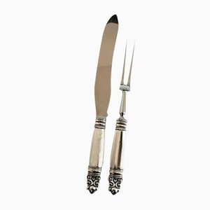 Acorn Carving Set Knife and Fork in Sterling Silver from Georg Jensen, 1940s, Set of 2