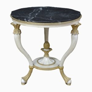 Italian Round Pedestal Table in Lacquered Gold Wood & Marble, 1960s